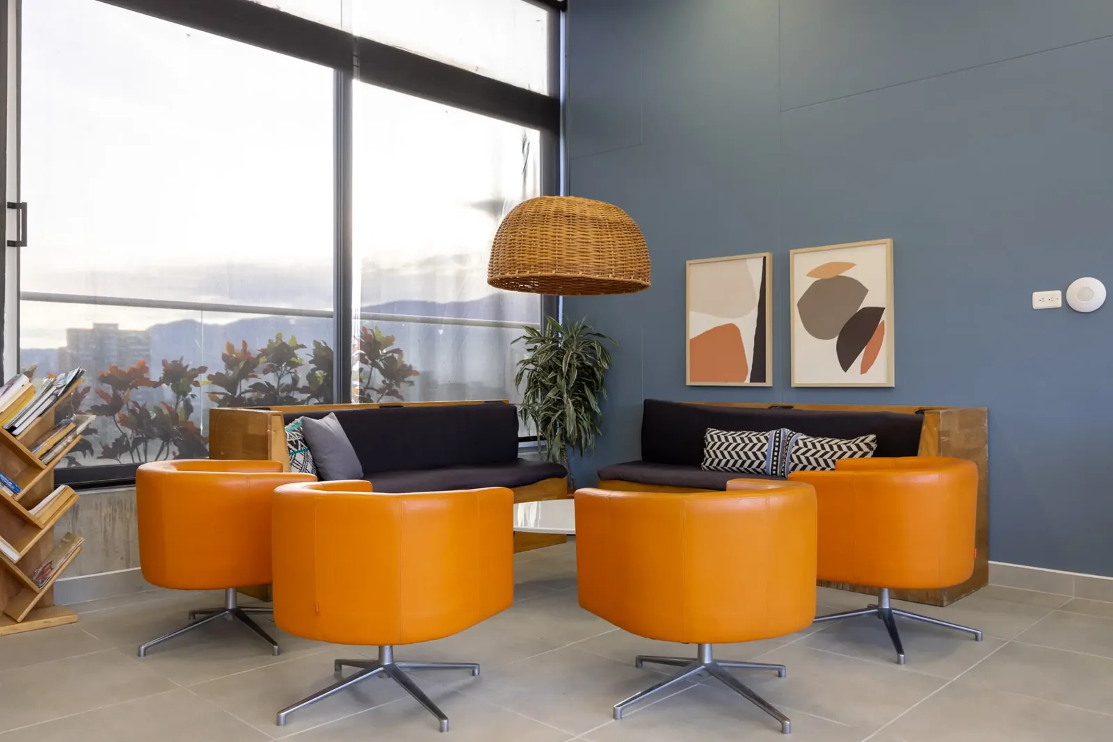 Lounge chairs in the coworking space at Soul Lifestyle Apartments